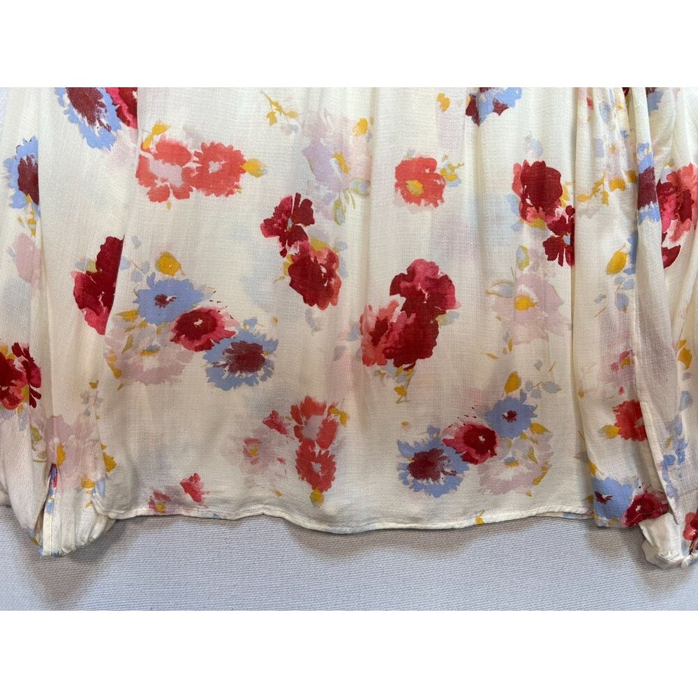 Lucky Brand Women's Half Button Boho Peasant Top Long Sleeve Size S Cream Floral - Picture 11 of 11